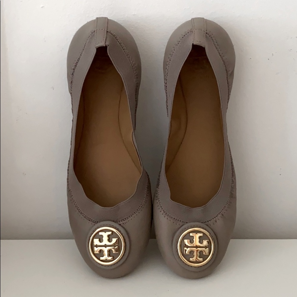 Tory Burch Leather Flats, Size 6.5, Taupe
